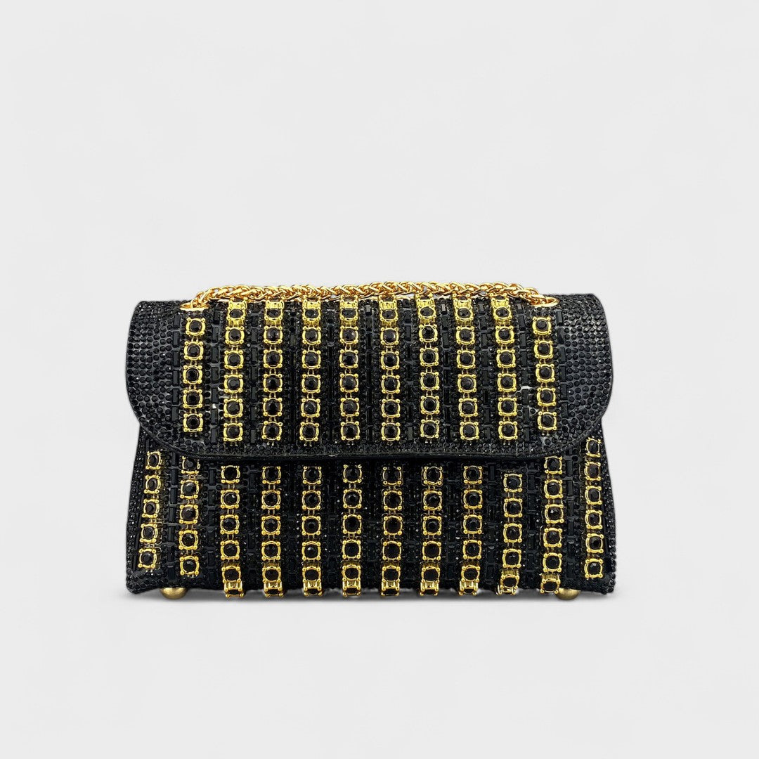 Claudia™ - Bolsa de ombro com corrente elegante e diamantes coloridos
