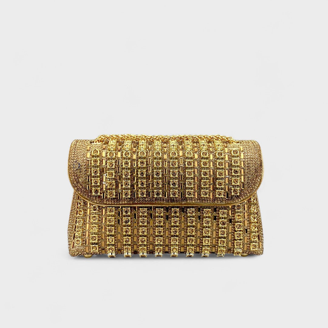 Claudia™ - Bolsa de ombro com corrente elegante e diamantes coloridos
