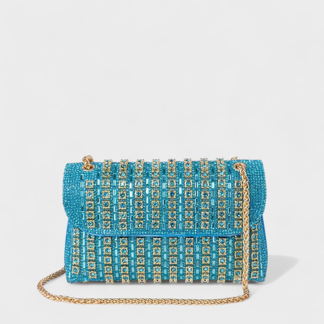 Claudia™ - Bolsa de ombro com corrente elegante e diamantes coloridos