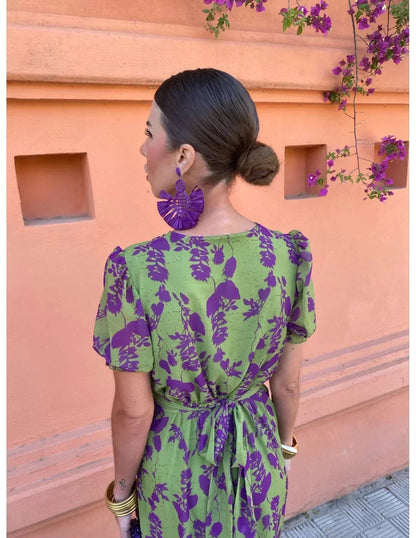 Lucinda - Vestito Pieghettato Floreale Boho con Scollatura a V