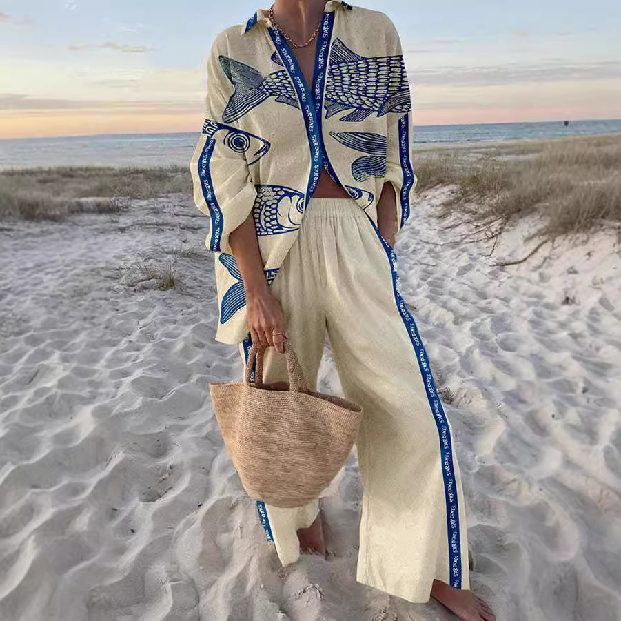 Yazette™ | Set di biancheria con stampa pesce azzurro