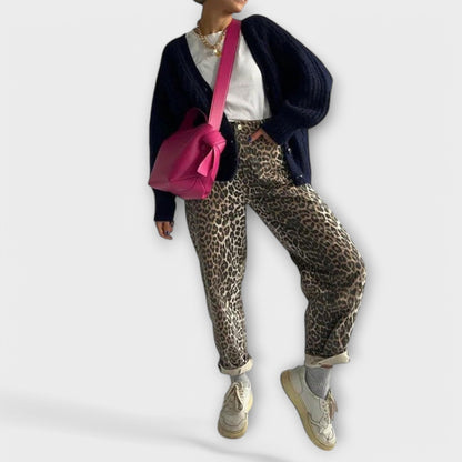 Carina™ - Calças de ganga vintage com estampado de leopardo