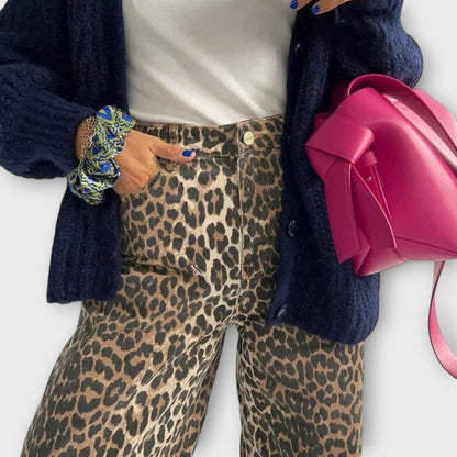 Carina™ - Calças de ganga vintage com estampado de leopardo