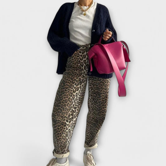 Carina™ - Calças de ganga vintage com estampado de leopardo