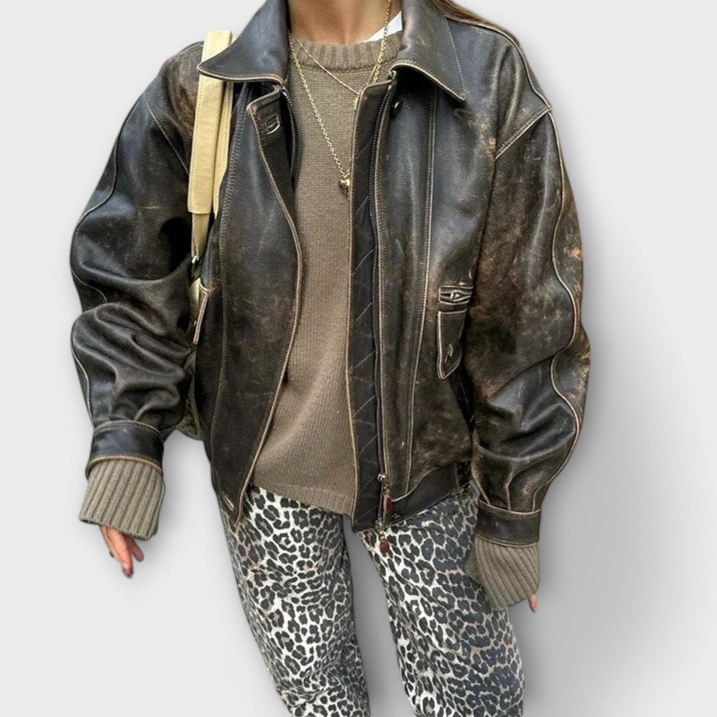 Carina™ - Calças de ganga vintage com estampado de leopardo