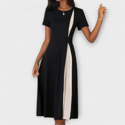 Diana™ - Vestido midi preto e branco