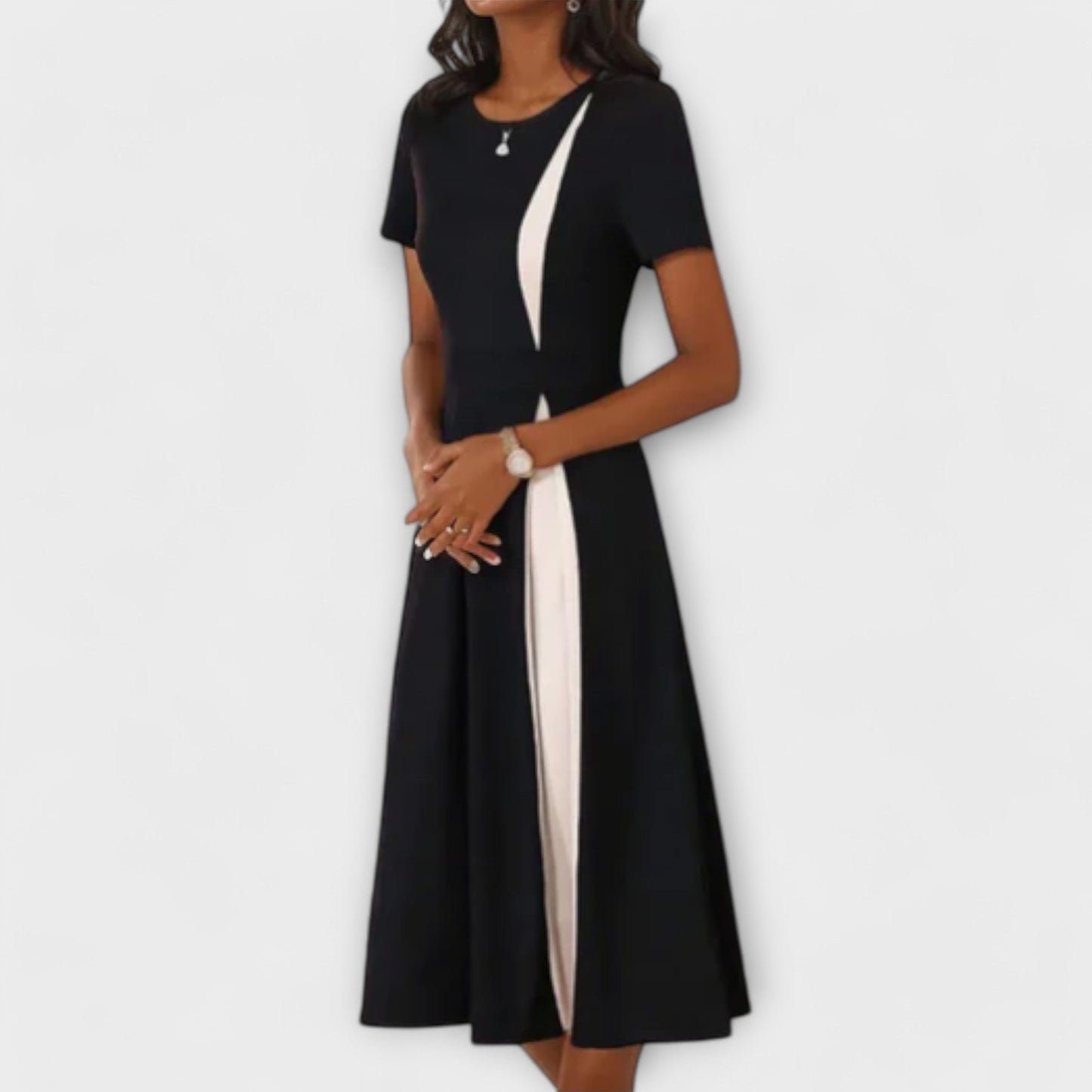 Diana™ - Vestido midi preto e branco