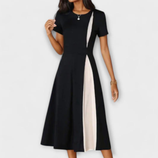 Diana™ - Vestido midi preto e branco