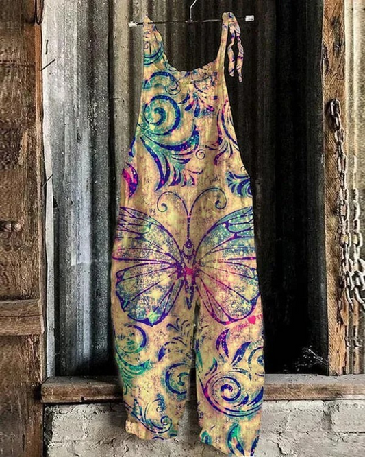 Salopette Vintage da Donna con Stampa Farfalla - Comfort e Stile per Ogni Occasione