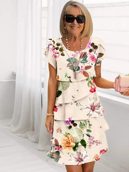 Giselle™ - Abito Floreale Plissettato con Volant