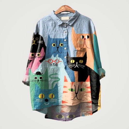 LILIANA | Blusa Oversize con Gatti Colorati e Comfort Istantaneo per le Tue Giornate Casual