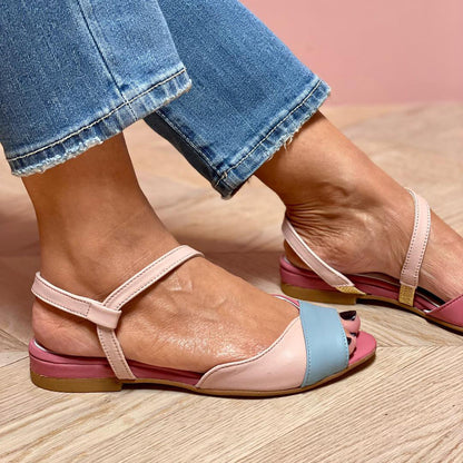 Ellela™ | Sandali rosa asimmetrici con blocchi di colore