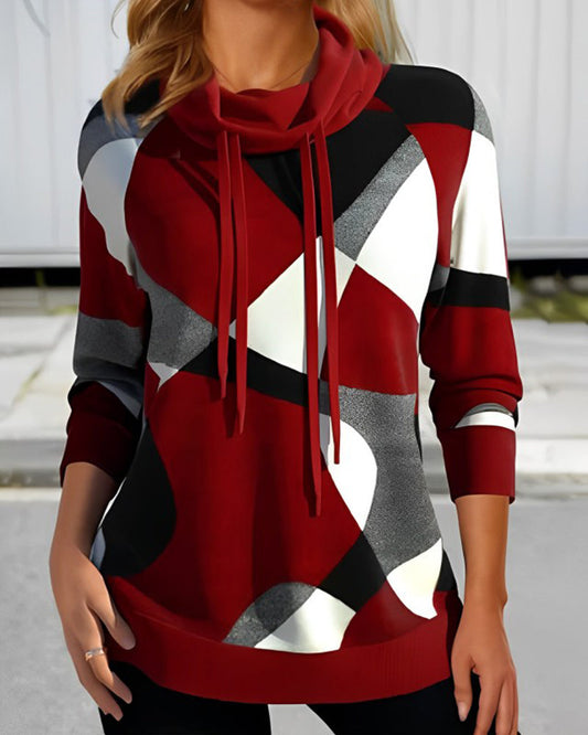Kiana™| Pull-over à la moda com padrão geométrico e gola cowl