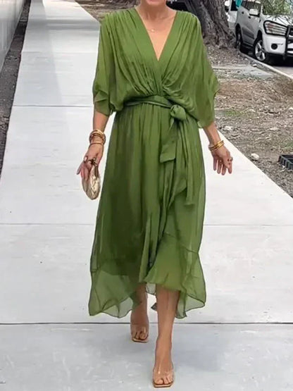 Monica™ | Elegante Abito in Chiffon di Seta con Affascinante Scollatura a V