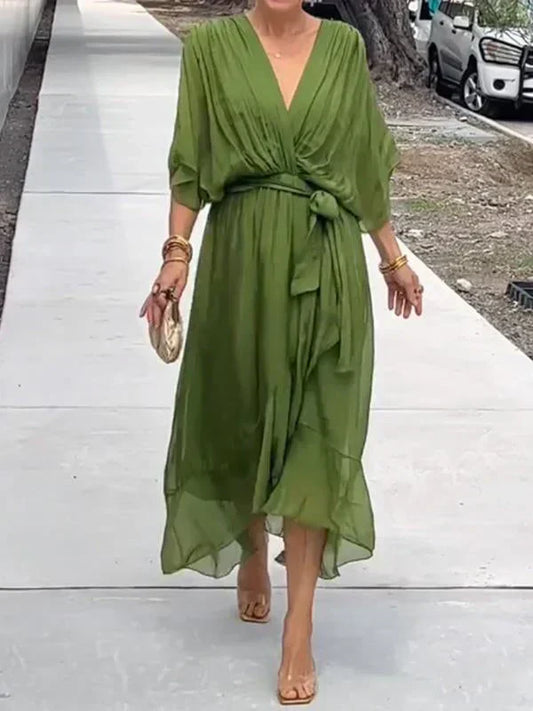 Monica™ | Elegante Abito in Chiffon di Seta con Affascinante Scollatura a V