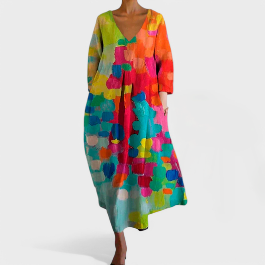Ana™ - Vestido colorido com decote em V